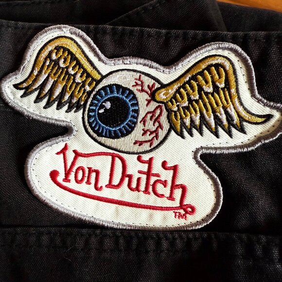 Von Dutch Men's Eye Logo Patch Double Knee Patch Black Utility Pants 32x32 NWT - Picture 6 of 12